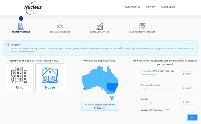 Select property calculator inputs